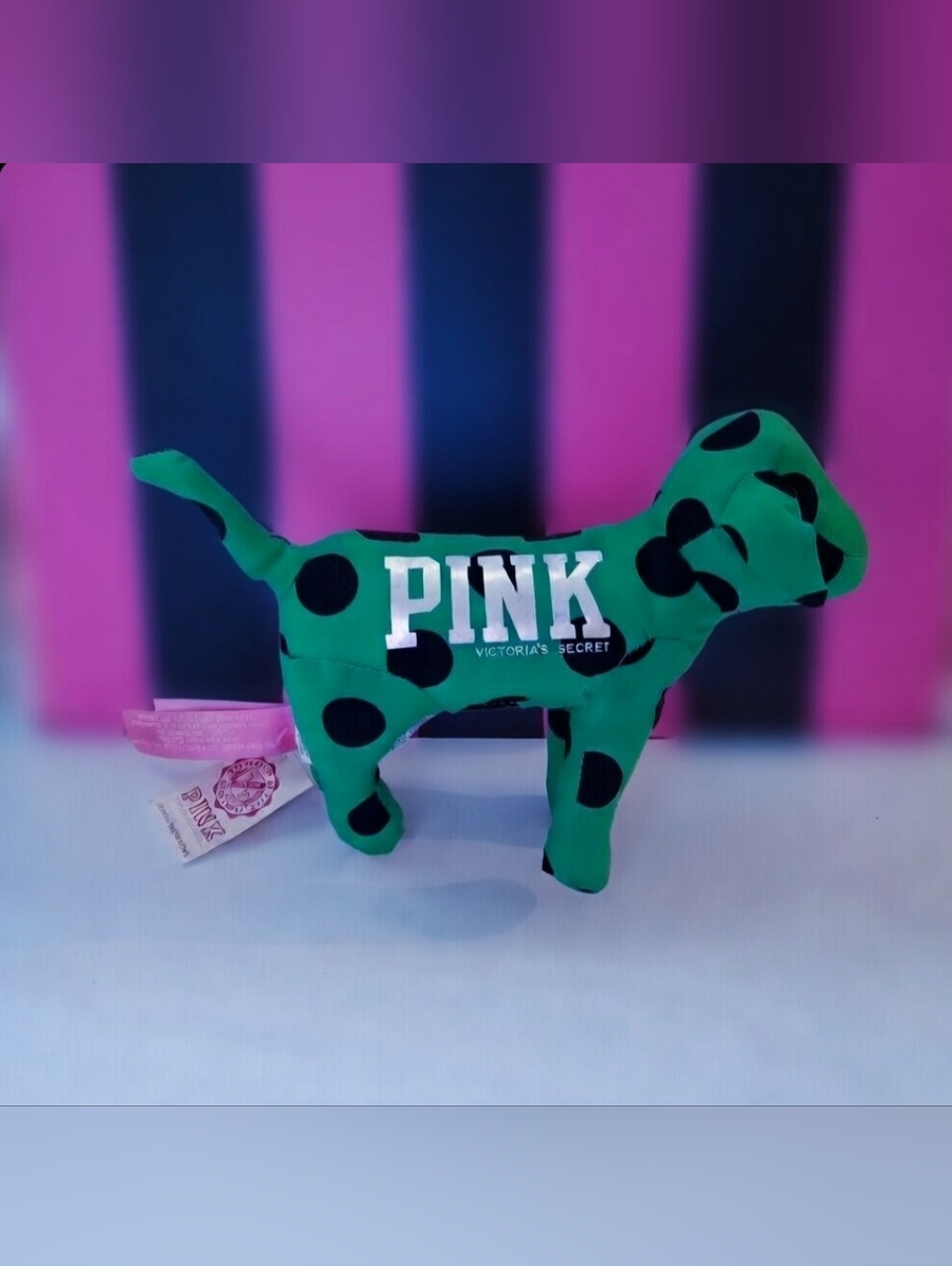NWT Victoria's Secret Pink Happy Green Black Spotted Polka Dot Dog Plush